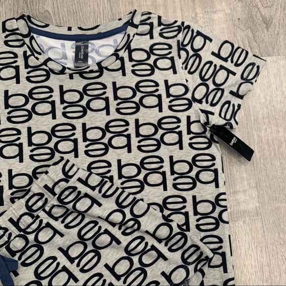 NWT BEBE Gray Logo Pajama Set Top & Shorts - Picture 6 of 9